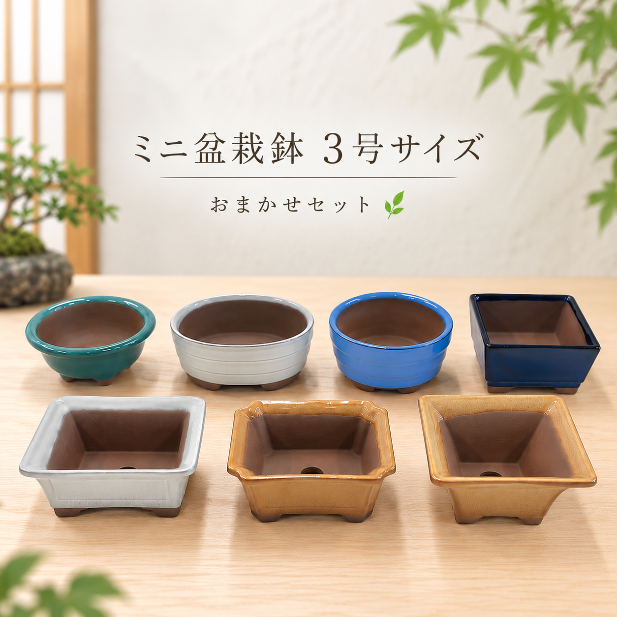 ミニ盆栽鉢3号 　おまかせセット　 3個・4個・5個｜色・形いろいろ
