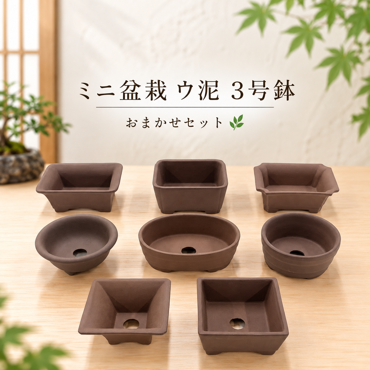ミニ盆栽鉢 ウ泥３号   おまかせセット　 3個・4個・5個｜形いろいろ